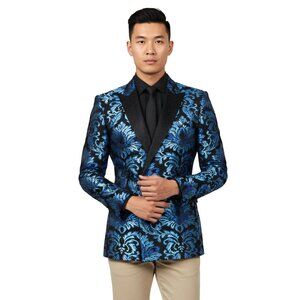 Empire™ (TV Series) Double-Breasted Floral Brocade Blazer – Blue & Black – NWT